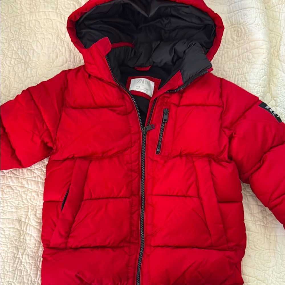 Zara Red Quilted Puffer Jacket with Insulation